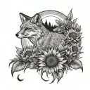 Fox in a field of sunflowers with butterflies and a moon in the sky  tattoo design idea