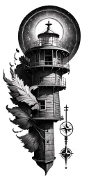 lighthouse and compass tattoo design idea