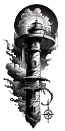 lighthouse and compass tattoo design idea