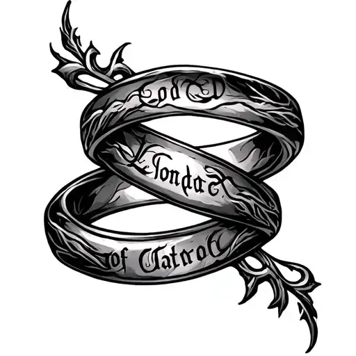 Lord of the landscape rings with elven writing tattoo design idea