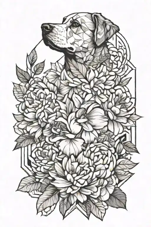 honeysuckle and peony flowers with dog print inside tattoo design idea