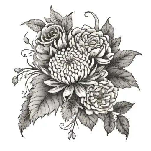 chrysanthemum, rose, dandelion, water lily tattoo design idea