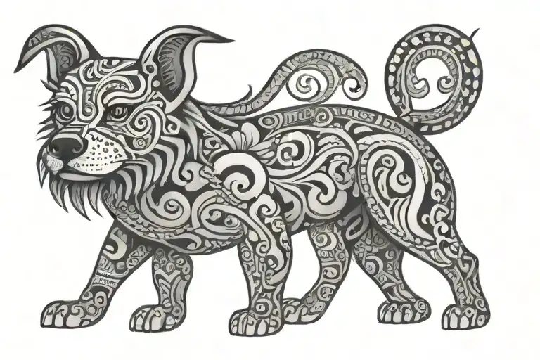 dog alebrije style tattoo design idea