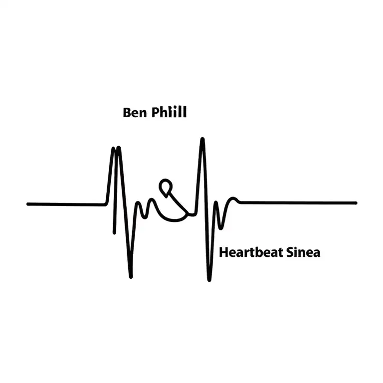 Heartbeat Sinus curve with integrated name Ben, Phil, Alea tattoo design idea