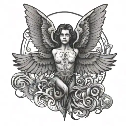 throat surrounded with wings spread wide tattoo design idea