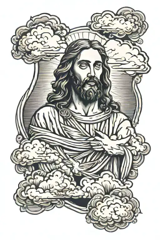 Jesus and clouds  horizontally forearm tattoo tattoo design idea