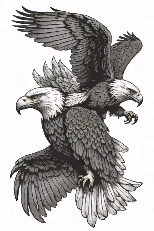 two eagles doing the trust eagle fall, soaring through the air, one is upside down holding the talons of the other eagle tattoo design idea