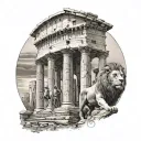 COLLOSEUM WITH GLADIATOR AND LION tattoo design idea