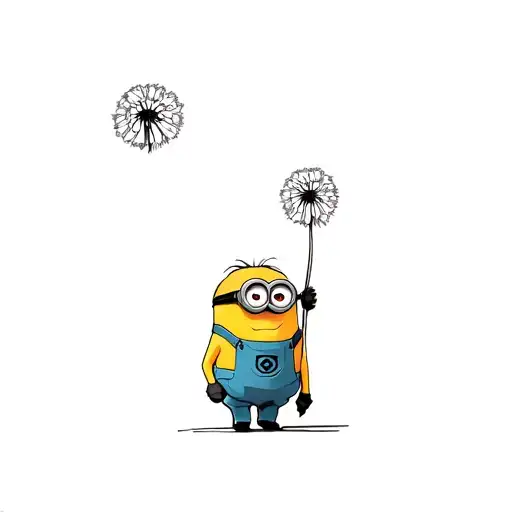 minion holdin a small dandelion flower tattoo design idea