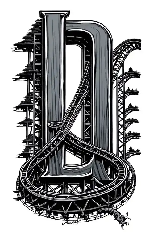 Letter L and roller coaster fine line tattoo featuring tattoo design idea