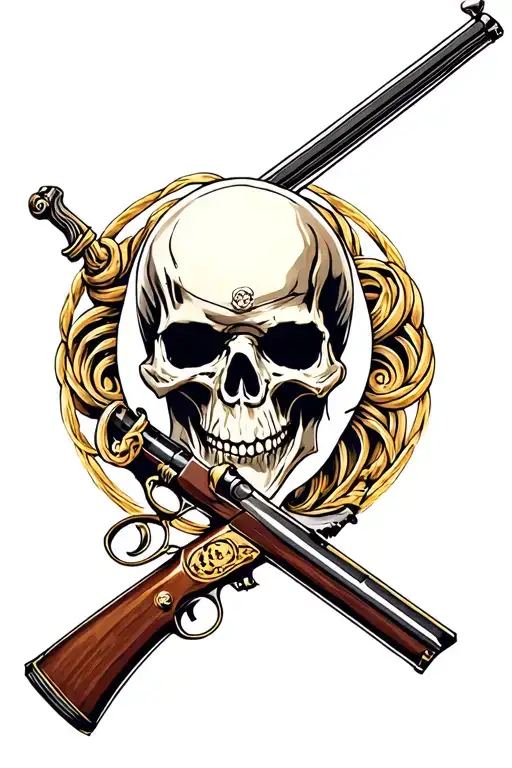 spiralled pirate musket with golden watch no skulls bo ghost face tattoo design idea
