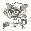 A dotwork tattoo of Dexter from Dexter's Laboratory cooking in a kitchen, blending your love for the cartoon and culinary school tattoo design idea