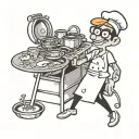 A dotwork tattoo of Dexter from Dexter's Laboratory cooking in a kitchen, blending your love for the cartoon and culinary school tattoo design idea