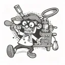 A dotwork tattoo of Dexter from Dexter's Laboratory cooking in a kitchen, blending your love for the cartoon and culinary school tattoo design idea
