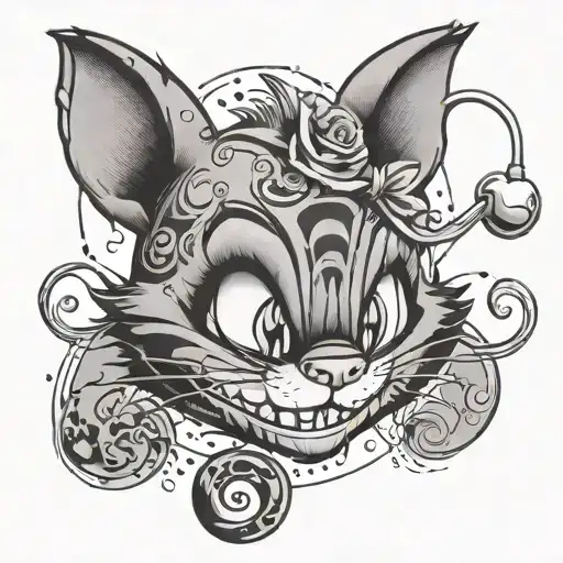 small Disney with Cheshire Cat, stitch, and eor, in a Mickey head tattoo design idea