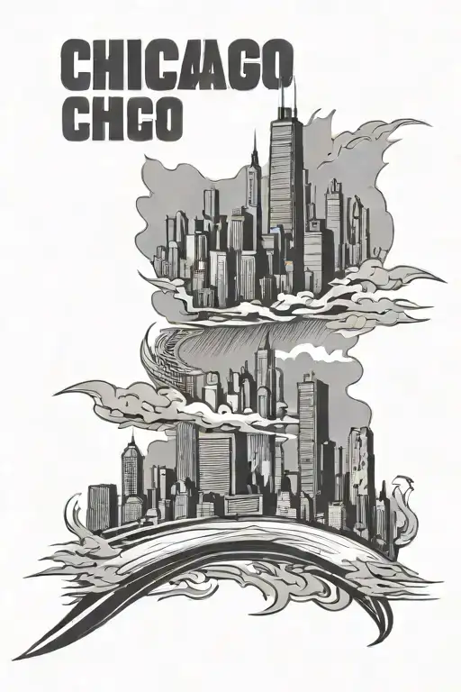 Chicago Skyline with Man running tattoo design idea
