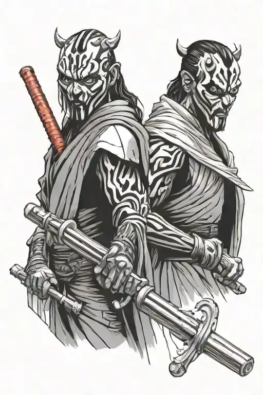 darth maul and qui gon lightsabers taken apart side by side tattoo design idea