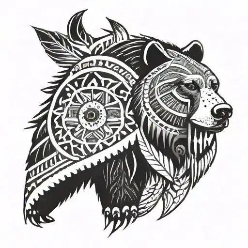 Native American With African Tribal Shield Bear crest tattoo design idea