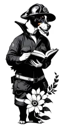 firefighter, book reader, dog lover, flowers tattoo design idea