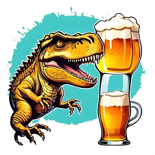 Cartoon Trex with Beer tattoo design idea