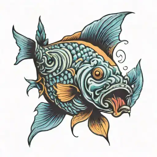 a fish with hock smoking a cigar tattoo design idea