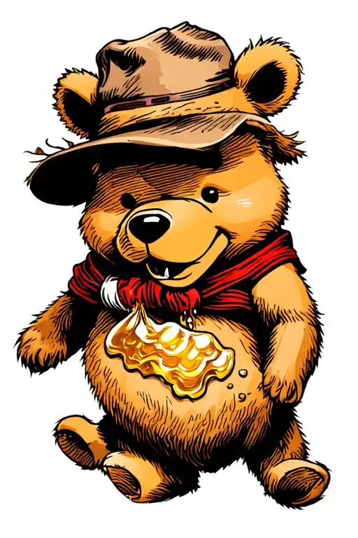 mad pooh bear with honey tattoo design idea