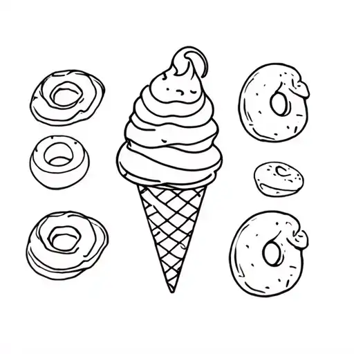 ice cream, empanadas and bagels tattoo design idea