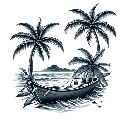 four beach themed items with opening and closing designs with design pieces in between in a line  tattoo design idea