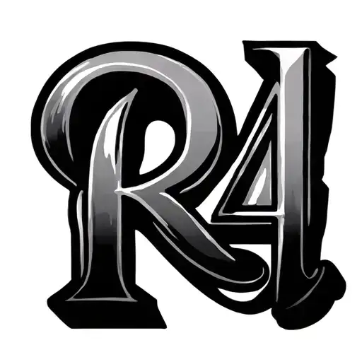 Capital 'R' and a sleek, flowing small 'r' and Place the number '0204' tattoo design idea