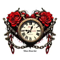 "Mélanie" clock Coeur chain tattoo design idea