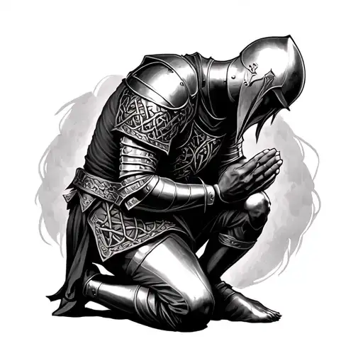 Templar Knight Kneeling Praying in celtic armor tattoo tattoo design idea