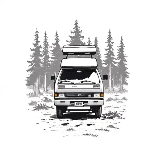 1990 Toyota Hiace campervan in the woods tattoo design idea