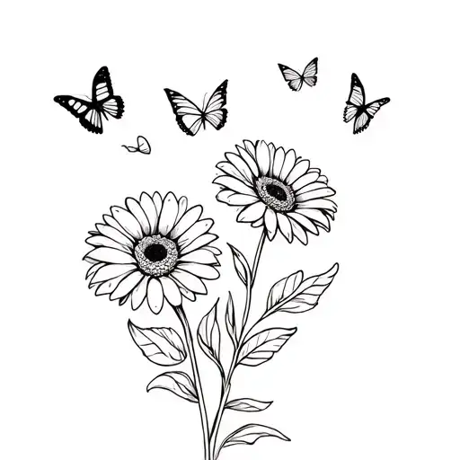 gerbera flowers and butterflies tattoo design idea