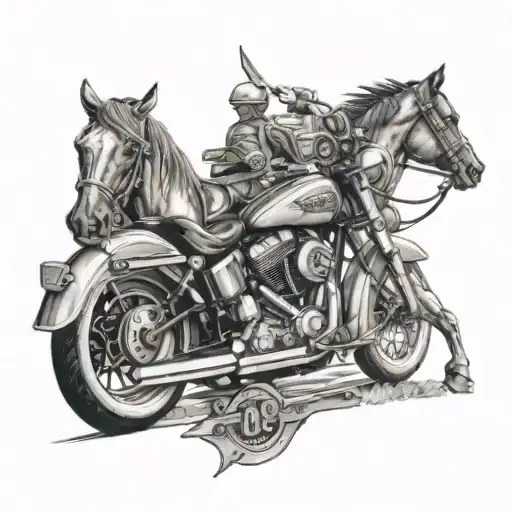 harley davidson motorcycle and horses tattoo design idea