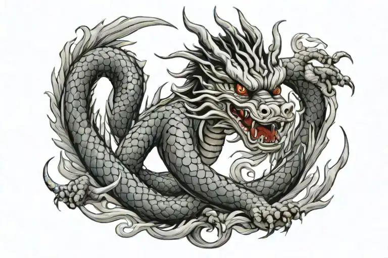 Japanese Dragon With Long realistic Body, normal eyes Black And Grey Tattoo hd quality tattoo design idea
