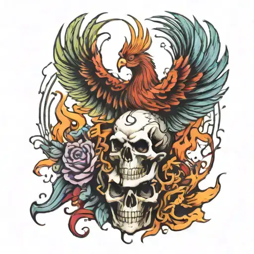 phoenix emerging from skull tattoo design idea