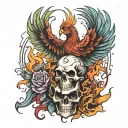phoenix emerging from skull tattoo design idea