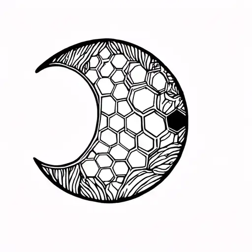 minimalistic moon builded with hexagons tattoo design idea