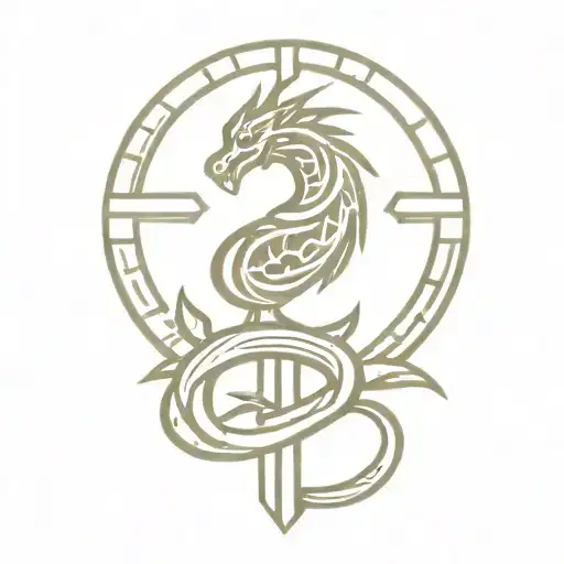 cross with Aztec dragon wrapping tattoo design idea