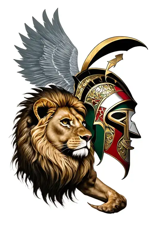 lion and spartan warrior tattoo design idea
