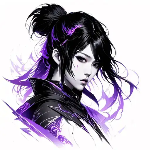 raiden shogun genshin impact electro purple female tattoo design idea