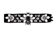 floral armband featuring bumble bee tattoo design idea