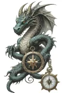dragon with time compass intertwined tattoo design idea