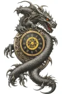 dragon with time compass intertwined tattoo design idea