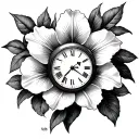 azalea flower with a clock inside timed 5:58 tattoo design idea