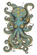 one octopus, van gogh starry sky tattoo design idea