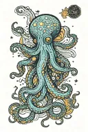 one octopus, van gogh starry sky tattoo design idea