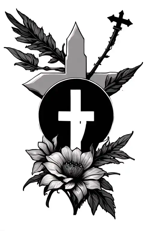 cross, sunset, and roman numeal birthday tattoo design idea