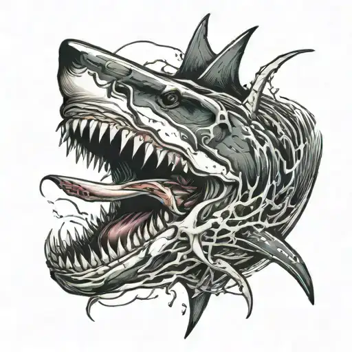 shark biting a skull tattoo design idea