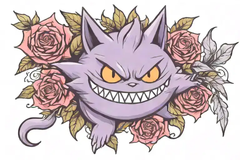 gengar, ghibli, libra, aesthetic, goth girl tattoo design idea